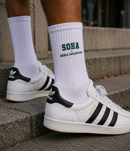 SOHA x Keble Collective embroidered socks